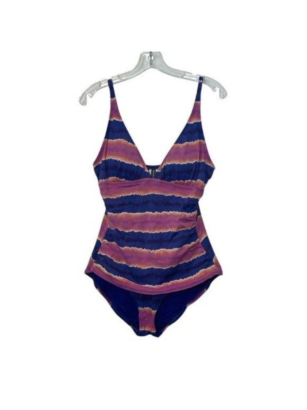 Tommy Bahama Swim Womens 10 One Piece Swimsuit Striped Sunset Purple Pink V-Neck